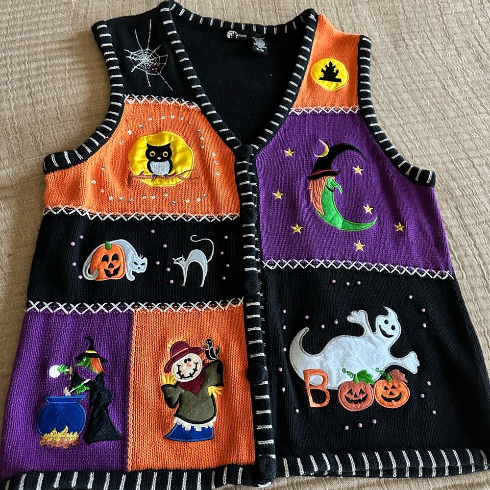 Holiday Editions Halloween Costume Vest Black and Orange Patchwork - Women’s